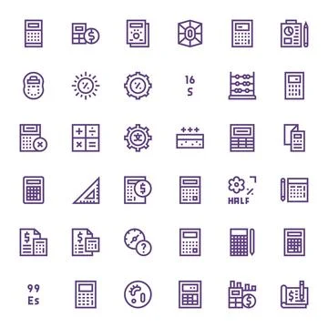 36 Bold Line Vector Icons designed for Calculation in 64x64 Detail Enhanced.. Illustrazione stock