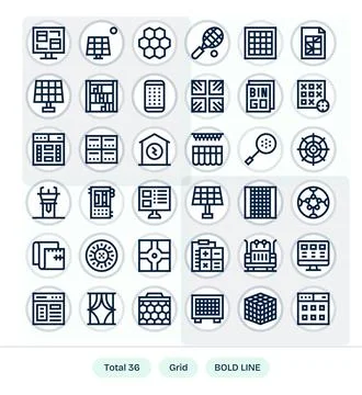 36 Bold Line Vector Icons designed for Grid in 256x256 Display Perfect format イラスト素材