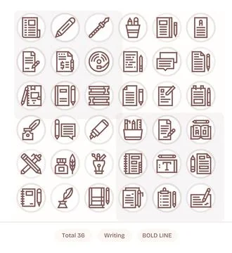 36 Bold Line Vector Icons for Writing in crisp 128x128 Pixel Optimized reso.. 스톡 일러스트