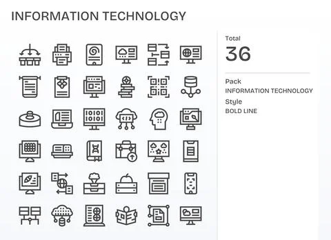 36 Bold Line Vector Icons from Information Technology in High Resolution De.. Stock Illustration