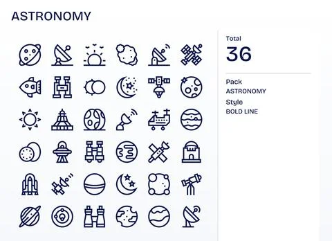 36 Bold Line Vector Icons from Astronomy in 128x128 PIXEL Perfect Quality Stock Illustration