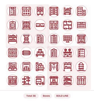 36 Bold Line Vector Icons for Boxes in crisp High Resolution Detail Enhance.. Stock Illustration