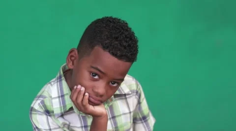 36 Children Portrait Sad Young Boy Depressed African American Child Stock Footage