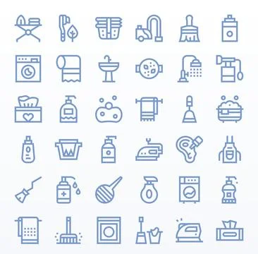 36 Cleaning Editable Vector Icons in High Resolution Bold Line Aesthetic Stock Illustration