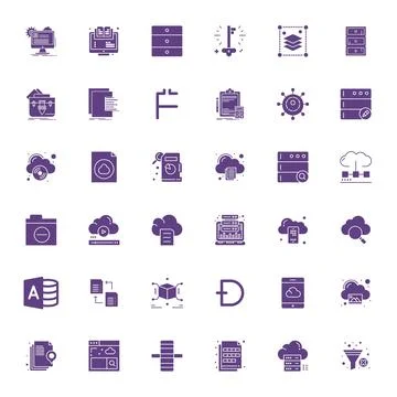 36 Data Management Grid Fitted Vector Icons in 128x128 Filled Aesthetic Stock Illustration