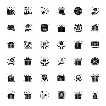 36 Detail Enhanced Filled Vector Icons designed for Bonus Interface Stock Illustration