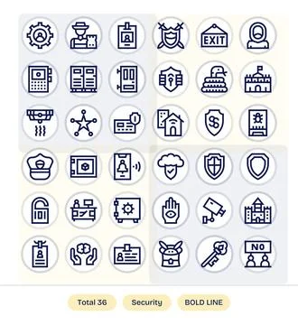 36 Display Perfect Bold Line Vector Icons designed for Security Interface Stock Illustration