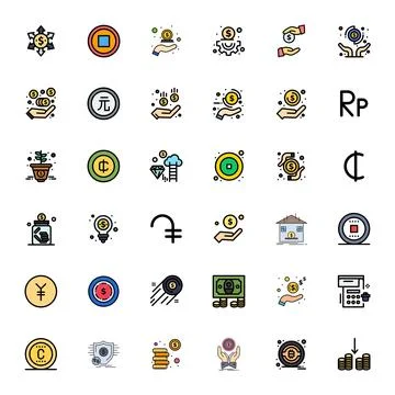 36 Display Perfect Line Filled Vector Icons designed for Coin Interface Ilustração Stock