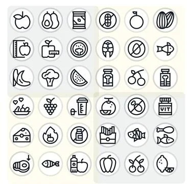 36 Display Perfect Vector Icons themed around Diet in Retina Ready Bold Lin.. 스톡 일러스트