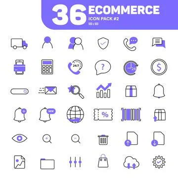 36 Ecommerce Icons Pack #2, Lineal Color E-Commerce Icons Vector Set Stock Illustration