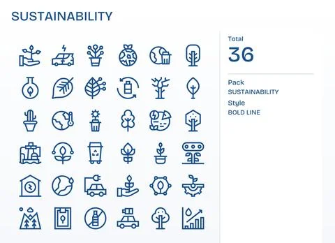 36 Editable Bold Line Vector Icons from Sustainability Collection Stock Illustration