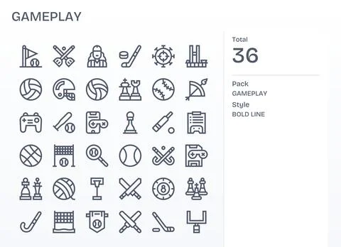 36 Editable Bold Line Vector Icons designed for Gameplay Interface Ilustración de archivo