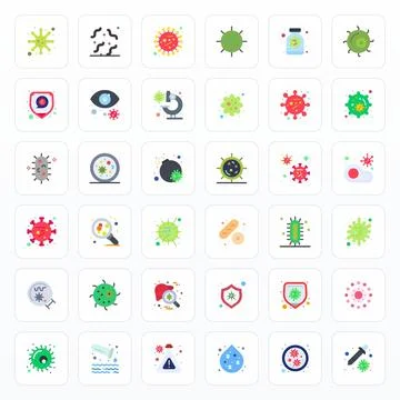 36 Editable Flat Vector Icons from Microbe Collection Stock Illustration