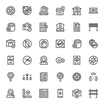36 Editable Vector Icons themed around No Access in 64x64 Bold Line format Stock Illustration