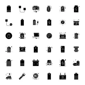 36 Filled Display Perfect Vector Icons tailored for Battery High Resolution.. Stock Illustration