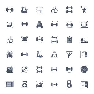 36 Filled Vector Icons designed for Bodybuilding in Retina Ready PIXEL Perf.. Stock Illustration
