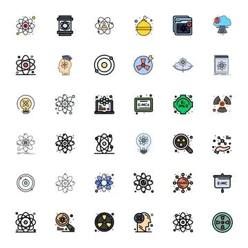 36 Flat Line Filled Vector Icons from Atomic in 64x64 PIXEL Perfect Quality Stock Illustration