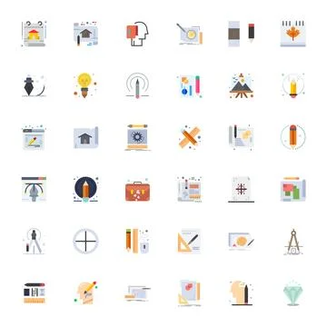 36 Flat PIXEL Perfect Vectors for Sketch Theme Stock Illustration