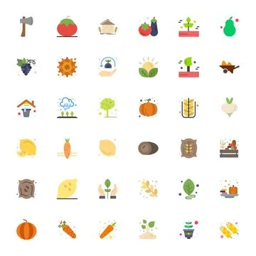 36 Flat Vector Icons from Farming in High Resolution Pixel Aligned Quality Stock Illustration