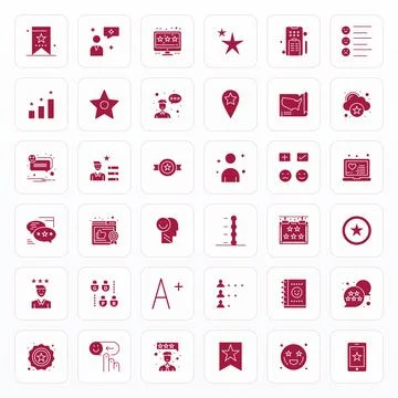 36 Glyph Pixel Aligned Vector Icons for Rating Graphics Stock Illustration