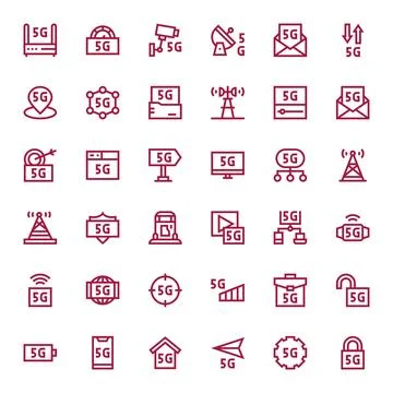 36 Grid Fitted Bold Line Vector Icons from 5G Collection Stock Illustration