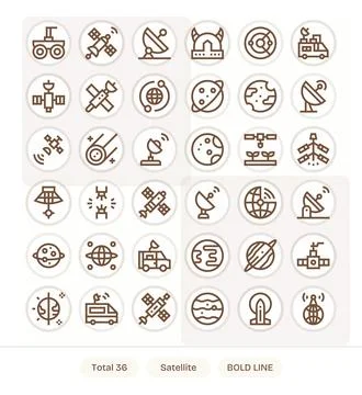 36 Grid Fitted Bold Line Vector Icons designed for Satellite Interface Illustrazione stock