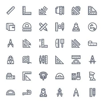 36 Grid Fitted Retina Ready Vector Icons for Ruler in elegant Bold Line desig Stock Illustration