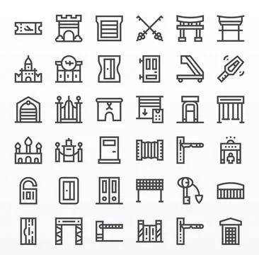36 Grid Fitted Vector Icons themed around Gate in 256x256 Bold Line format Illustrazione stock