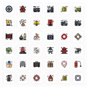 36 High Resolution Filled Line Pixel Aligned Vector Icons for Rescue Projects Ilustración de archivo
