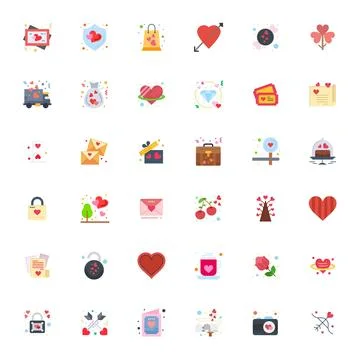 36 High Resolution Vector Icons for Valentine with Pixel Optimized Flat clari Stock Illustration