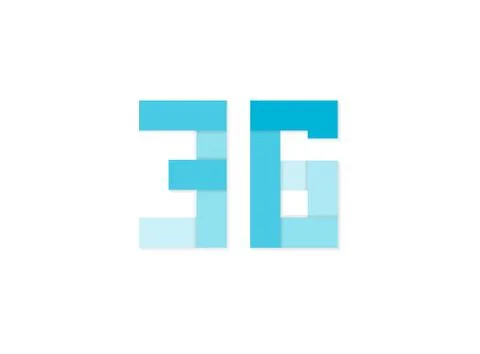 36 number, vector logo, paper cut desing font made of blue color tones .Isola Stock Illustration