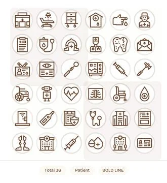 36 Patient PIXEL Perfect Vector Icons in 64x64 Bold Line Aesthetic Stock Illustration