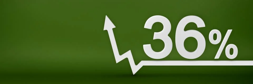 36 percent. The arrow on the graph points up. Rising prices, inflation, increase Stock Illustration