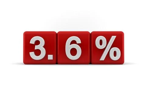 3.6 percent in white numbers on red cubes Stock Illustration