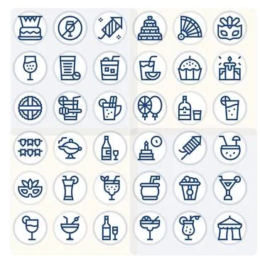 36 Pixel Aligned 64x64 Vector Icons for Party in elegant Bold Line design Stock Illustration