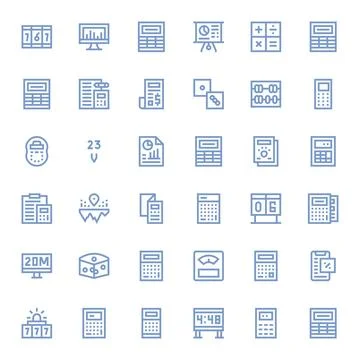 36 Pixel Aligned Bold Line Vector Icons from Numbers Collection Stock Illustration