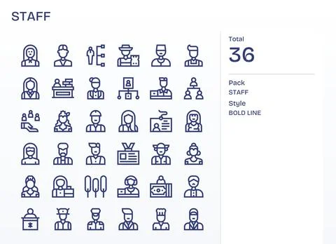 36 Pixel Optimized 64x64 Vector Icons for Staff in elegant Bold Line design Illustrazione stock