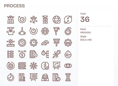 36 Pixel Optimized High Resolution Vector Icons for Process in elegant Bold.. Illustrazione stock
