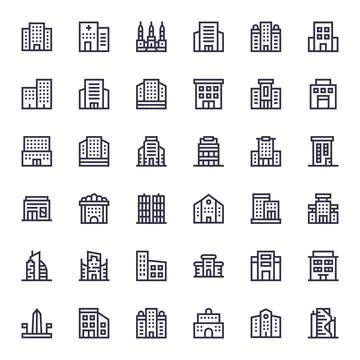 36 PIXEL Perfect Bold Line Vector Icons designed for Downtown Interface Stock Illustration
