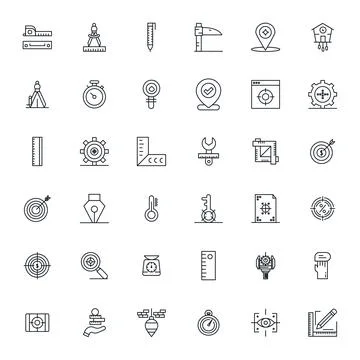 36 Precise Pixel Aligned Vector Icons in High Resolution Bold Line Aesthetic Stock Illustration