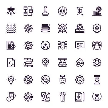 36 Process Pixel Optimized Vector Icons in Retina Ready Bold Line Aesthetic Illustrazione stock