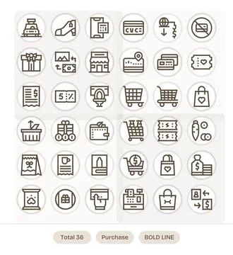 36 Purchase PIXEL Perfect Vector Icons in 256x256 Bold Line Aesthetic Stock Illustration