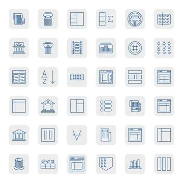 36 Regular Bold Outline Grid Fitted Vector Icons crafted for Column 256x256.. Stock Illustration