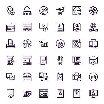 36 Retina Ready Pixel Aligned Vector Icons for Upload in Bold Line Theme Stock Illustration