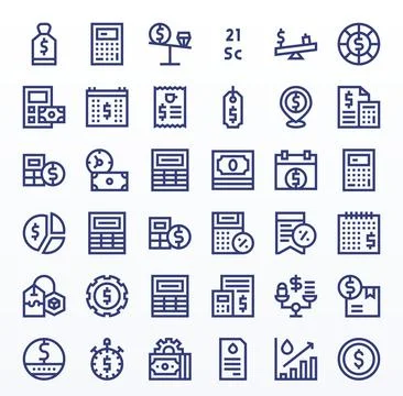 36 Retina Ready Pixel Optimized Vector Icons for Cost in Bold Line Theme Stock Illustration
