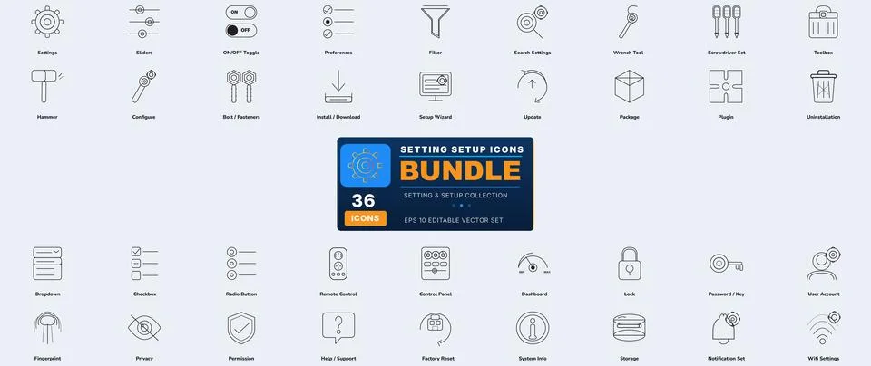 36 Setting and Setup Lined Icons Set Vector for Configuration Editable Stroke Stockillustratie