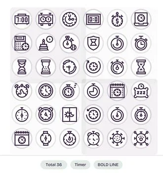 36 Timer Display Perfect Vector Icons in Retina Ready Bold Line Aesthetic Stock Illustration