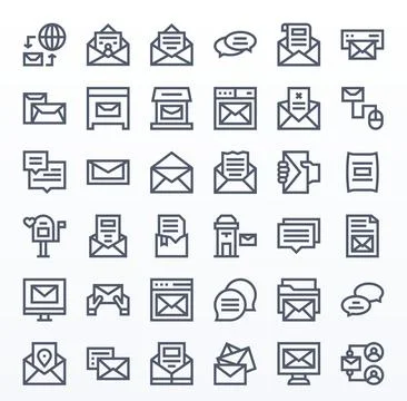 36 Vector Icons for Correspondence featuring 128x128 Detail Enhanced Bold L.. Stock Illustration