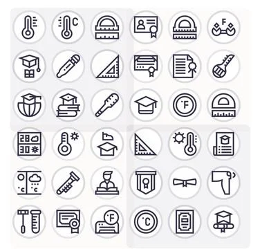 36 Vector Icons for Degree featuring 256x256 Editable Bold Line Graphics Stock Illustration