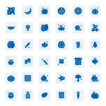 36 Vector Icons for Diet featuring Retina Ready Pixel Aligned Filled Graphics Stock Illustration